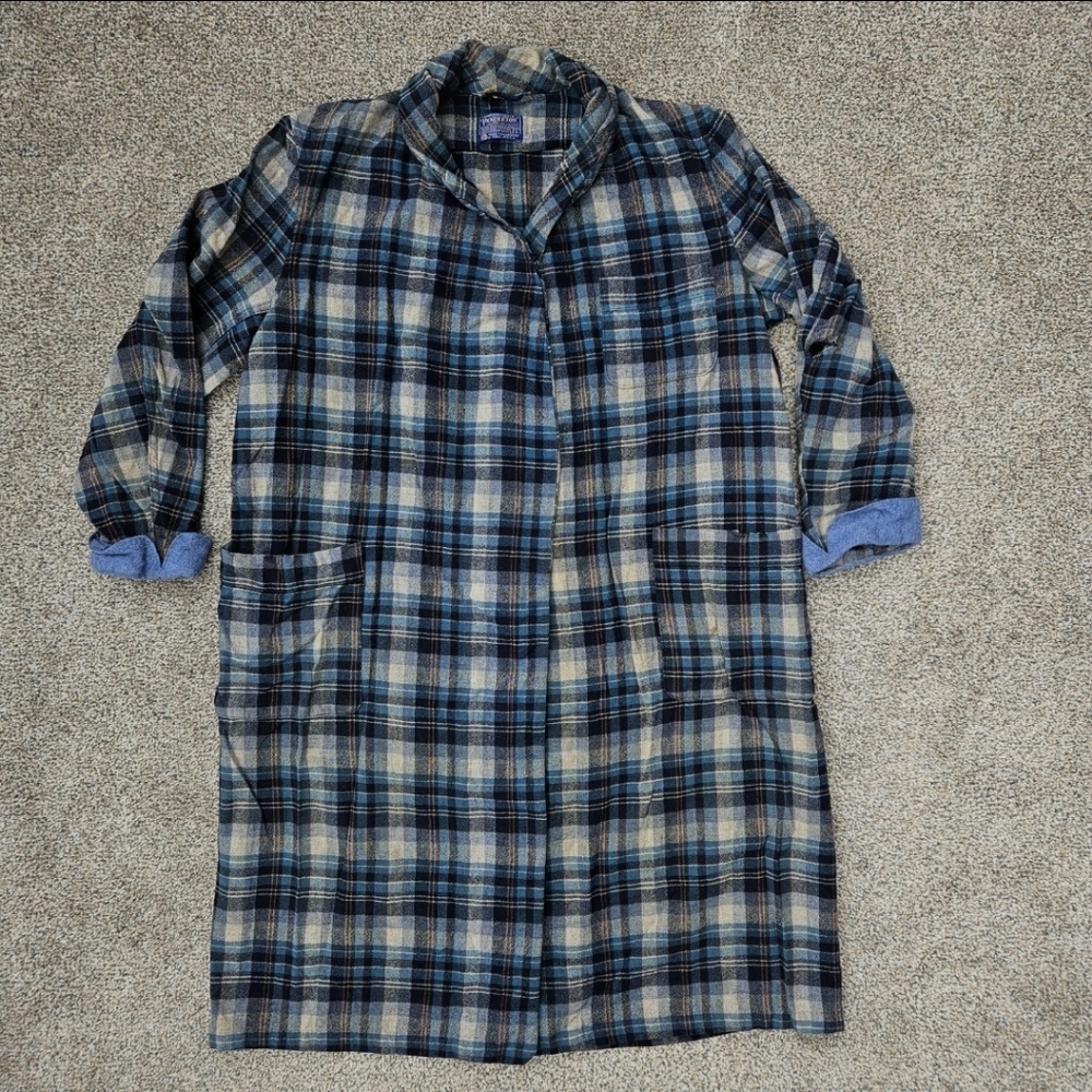Vintage 60s Pendleton Made In USA Blue Tartan Plaid Virgin Wool Robe Mens Large
